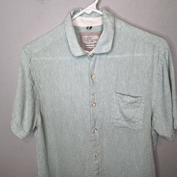 Bruno Positano Washable Linen Polo Shirt Medium Blue Short Sleeve Collared - Picture 4 of 6